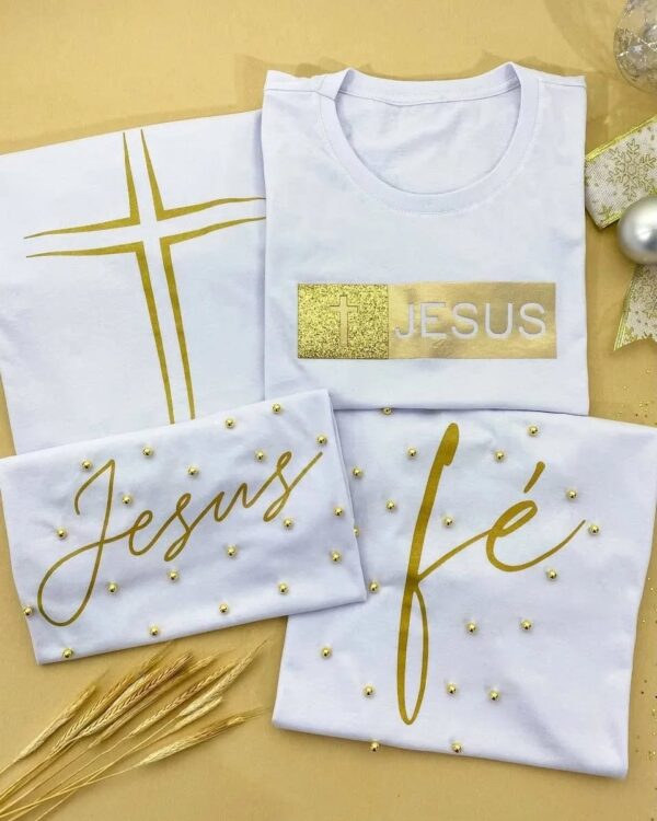 Kit com 4 T-Shirts - Jesus e Fé